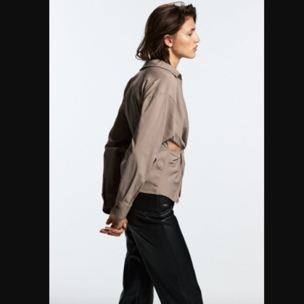 Zara Taupe/Brown Cut Out Shirt NWT - Picture 14 of 15